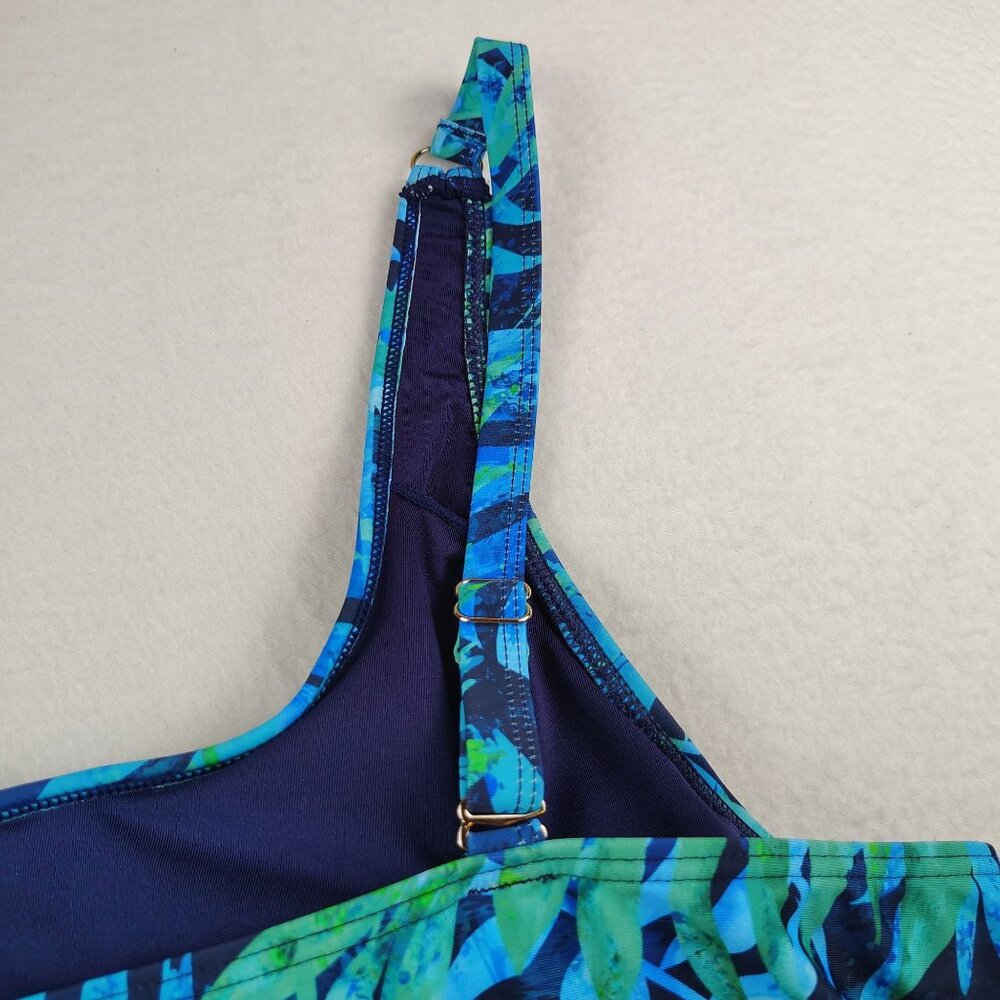 Younique Soft Padded Scoop Neck Tankini Swim Top Blue Palm Leaf Sz XXL - Picture 6 of 11